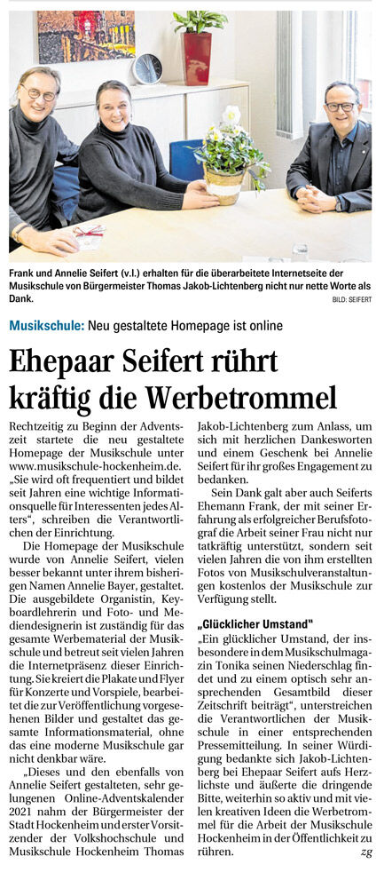 Zeitungsartikel Schwetzinger Zeitung vom 18.01.2022